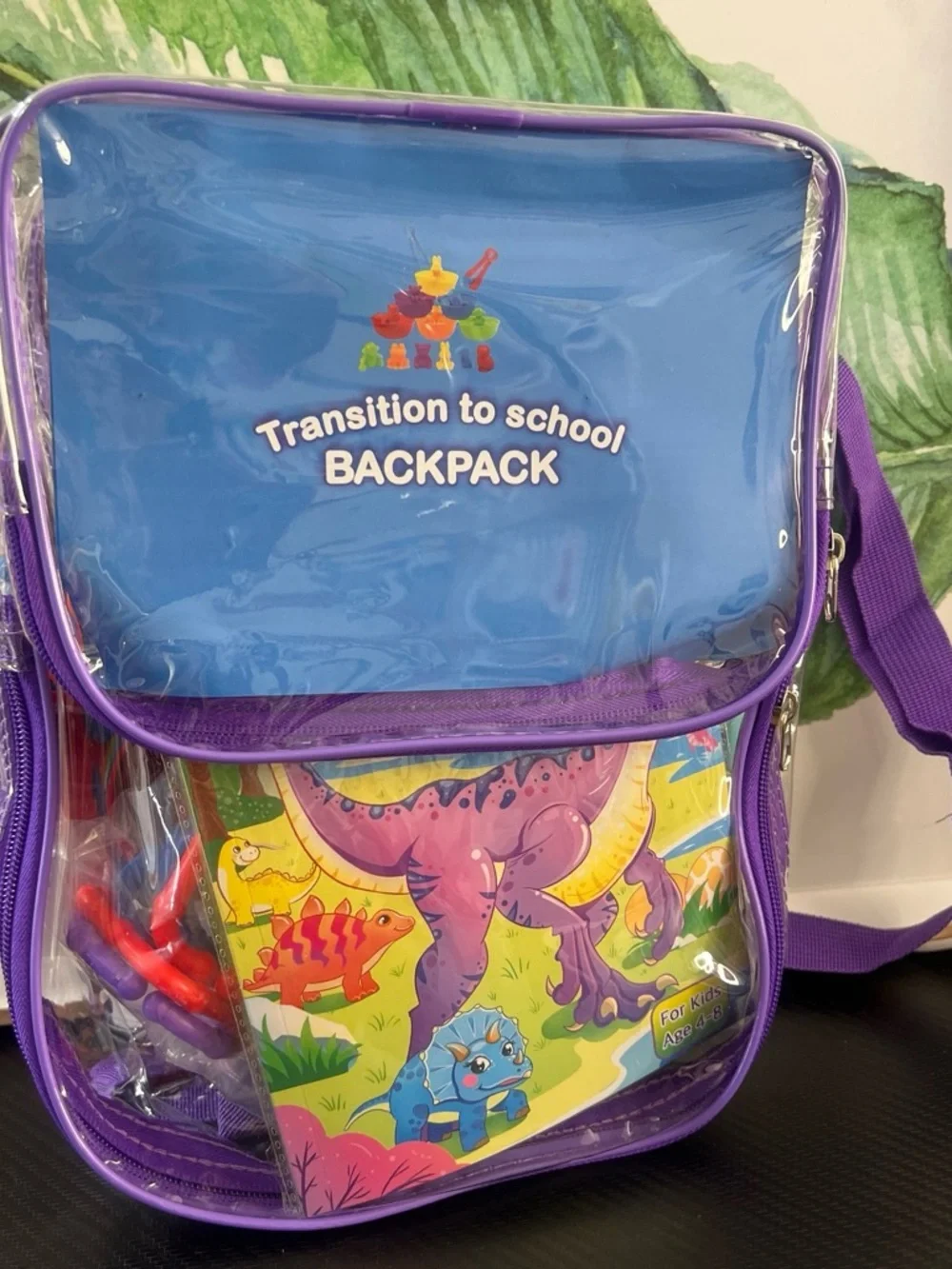 Kids Transition to School Backpack with Dinosaur Activity Set - Blue & Purple
